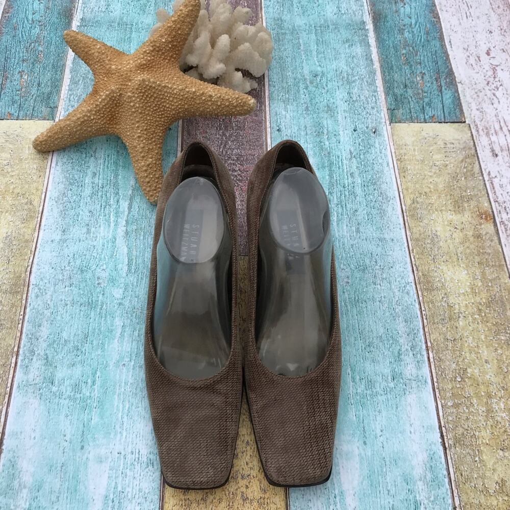 Vintage Stuart Weitzman suede houndstooth chunky heel pump Women's 10B - Picture 3 of 9